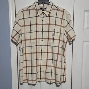 Carhartt Rugged Flex Relaxed Fit Men's Cream and Brown Plaid Button Down Shirt